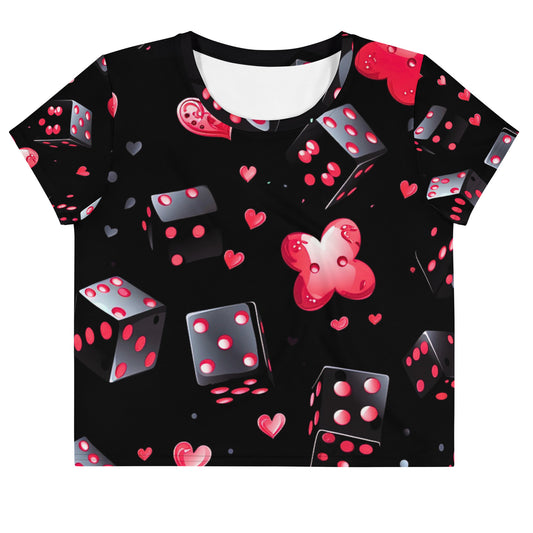 Casino Royale, Women's Crop Top, Exclusive Knqv, Red Dice & Hearts, Christmas Crop Top Women's, women style, Gift, Dice Casino Roayle Hoodie All-Over Print Crop Tee