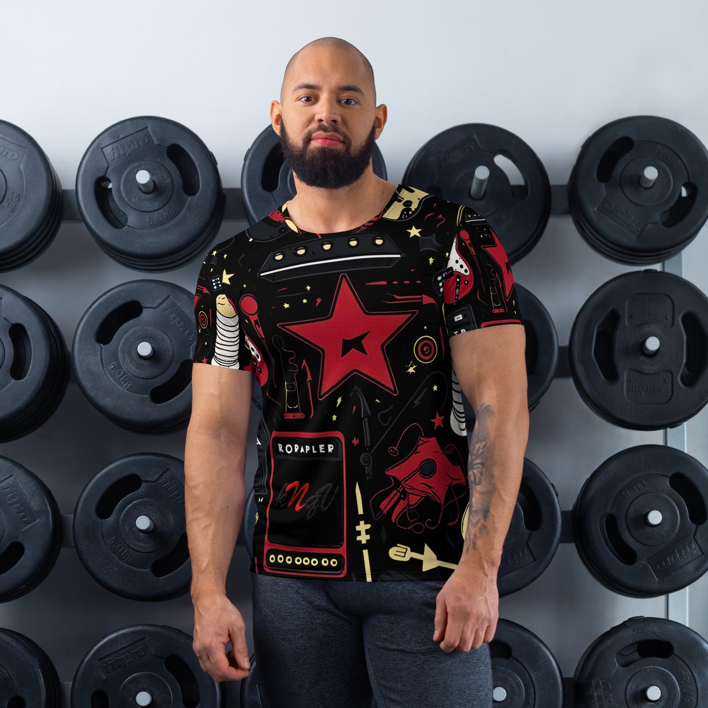 Musician's All Over, Athletic T-Shirt for Men, Knqv, Christmas Gift and loving, Family t-shirt guitarist, musician, Percussion player , All over Christmas Pattern, Shirt Men's t-shirt All-Over Print Men's Athletic T-shirt