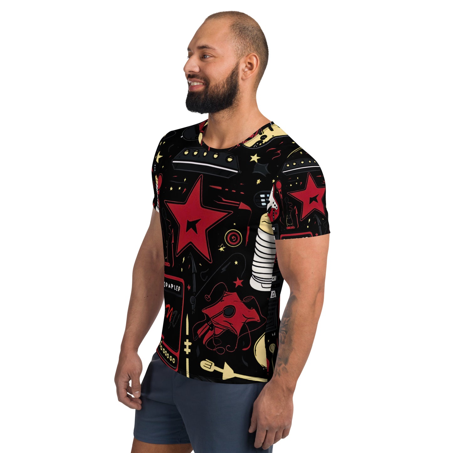 Musician's All Over, Athletic T-Shirt for Men, Knqv, Christmas Gift and loving, Family t-shirt guitarist, musician, Percussion player , All over Christmas Pattern, Shirt Men's t-shirt All-Over Print Men's Athletic T-shirt