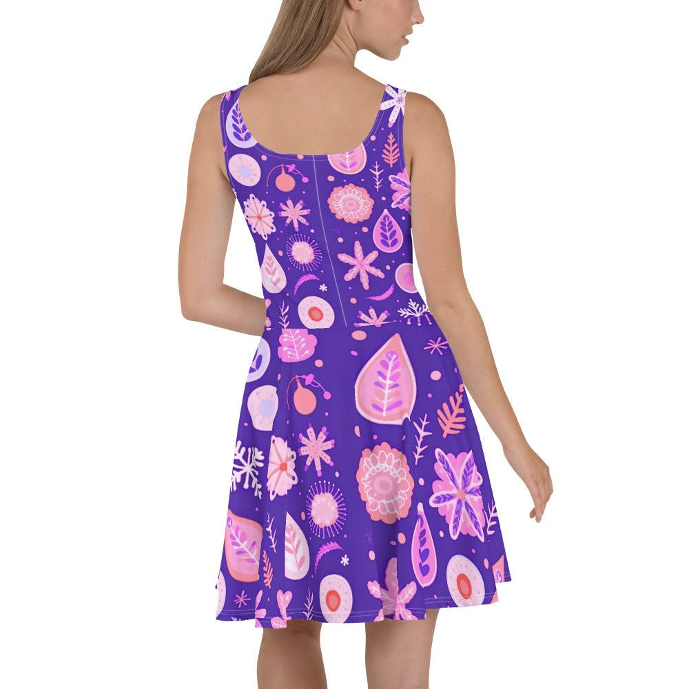 Flowers Women's Gift Skater Dress Purple Pink Dress, Women's Dress T-Shirt for Women, Knqv, Flowers Gift and loving, Family t-shirt, All over Christmas, Shirt Women's t-shirt All-Over Print Women's T-shirt dress For Women