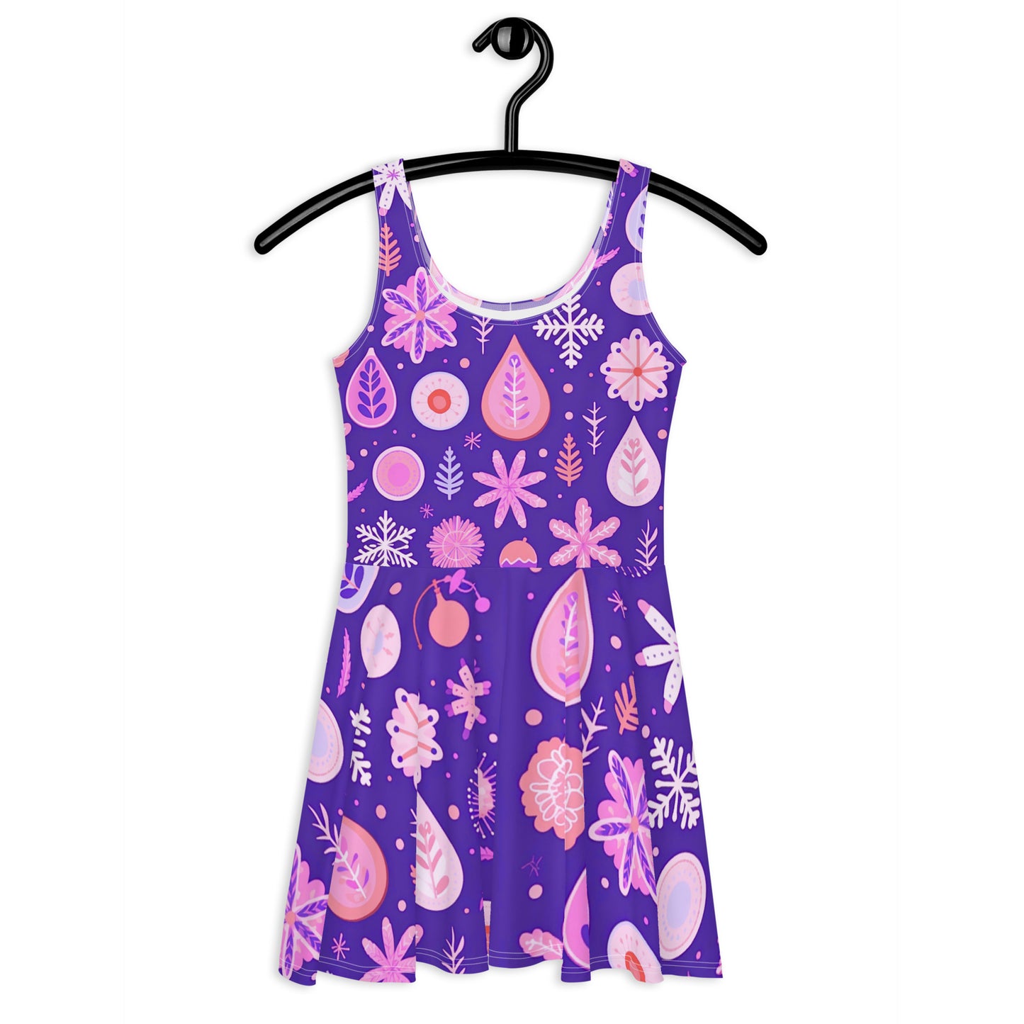 Flowers Women's Gift Skater Dress Purple Pink Dress, Women's Dress T-Shirt for Women, Knqv, Flowers Gift and loving, Family t-shirt, All over Christmas, Shirt Women's t-shirt All-Over Print Women's T-shirt dress For Women