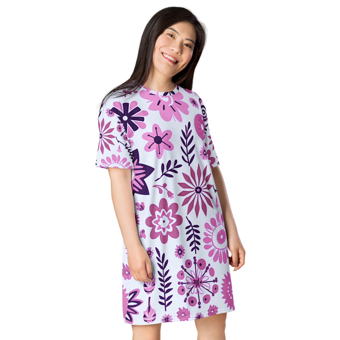 Flowers Women's Gift T- Dress Shirt,  Dress Purple Pink Dress, Women's Dress T-Shirt for Women, Knqv, Flowers Gift and loving, Family t-shirt, All over Christmas, Shirt Women's t-shirt All-Over Print Women's T-shirt dress For Women