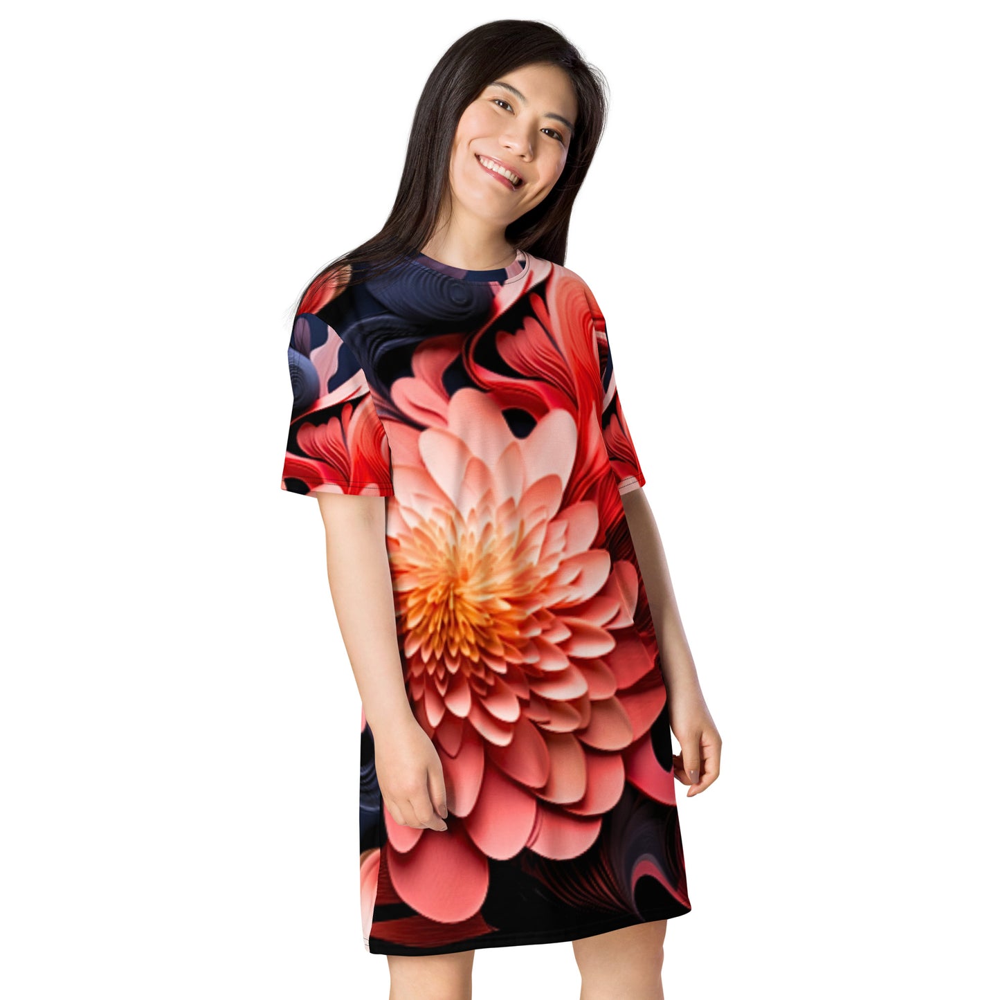 Flower Beautiful Design, All over Printed T-shirt dress, Christmas gift, Family for Wife, Women's T-Shirt Dress, hangouts, Parties, Going out