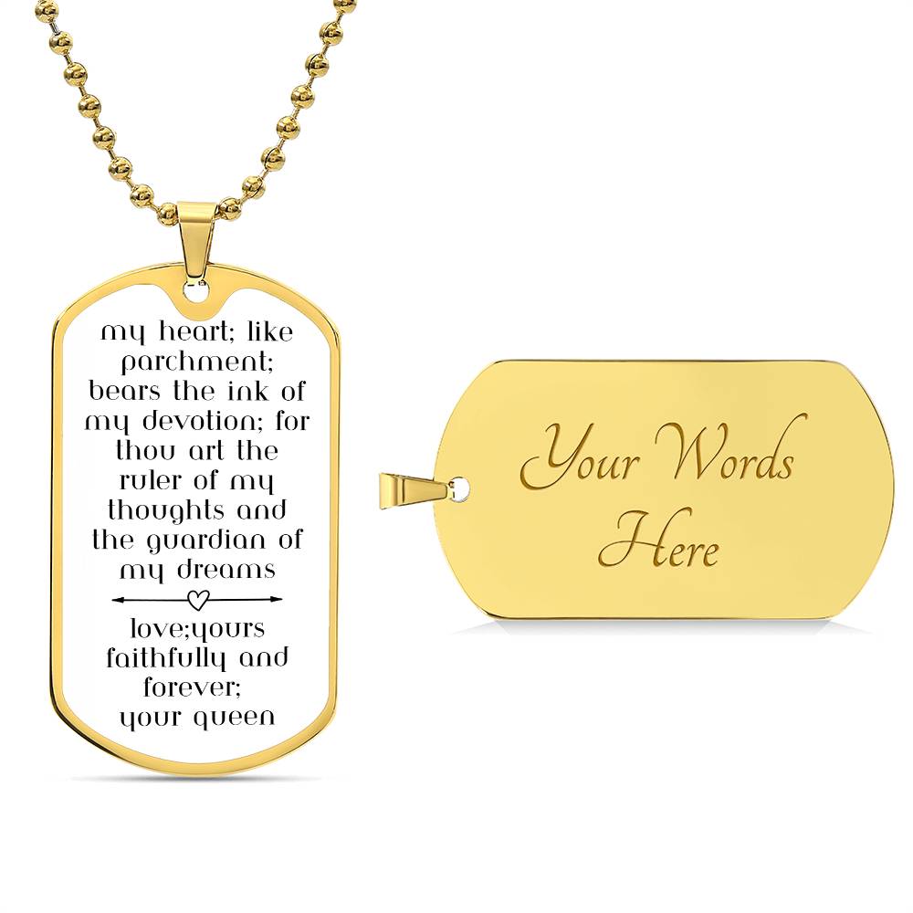 My heart, like parchment, bears the ink of my devotion | Knqv | Actual Handwriting Dog Tag - Necklace or Keychain Option - Signature Dog Tag - Christmas gift, Personalized Gift and Wording