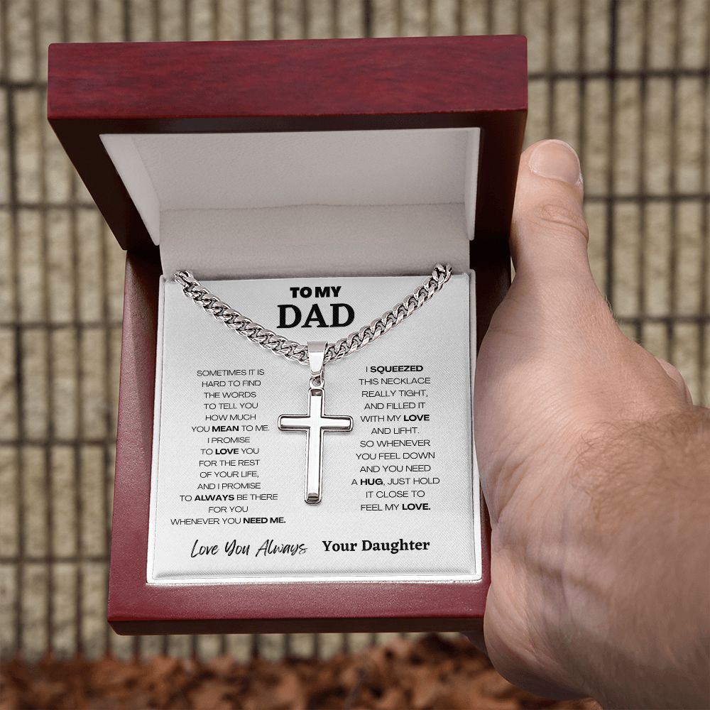 To My Dad | Father's Day Gift From Daughter | Chain For Dad Silver Cross Necklace with Powerful Message
