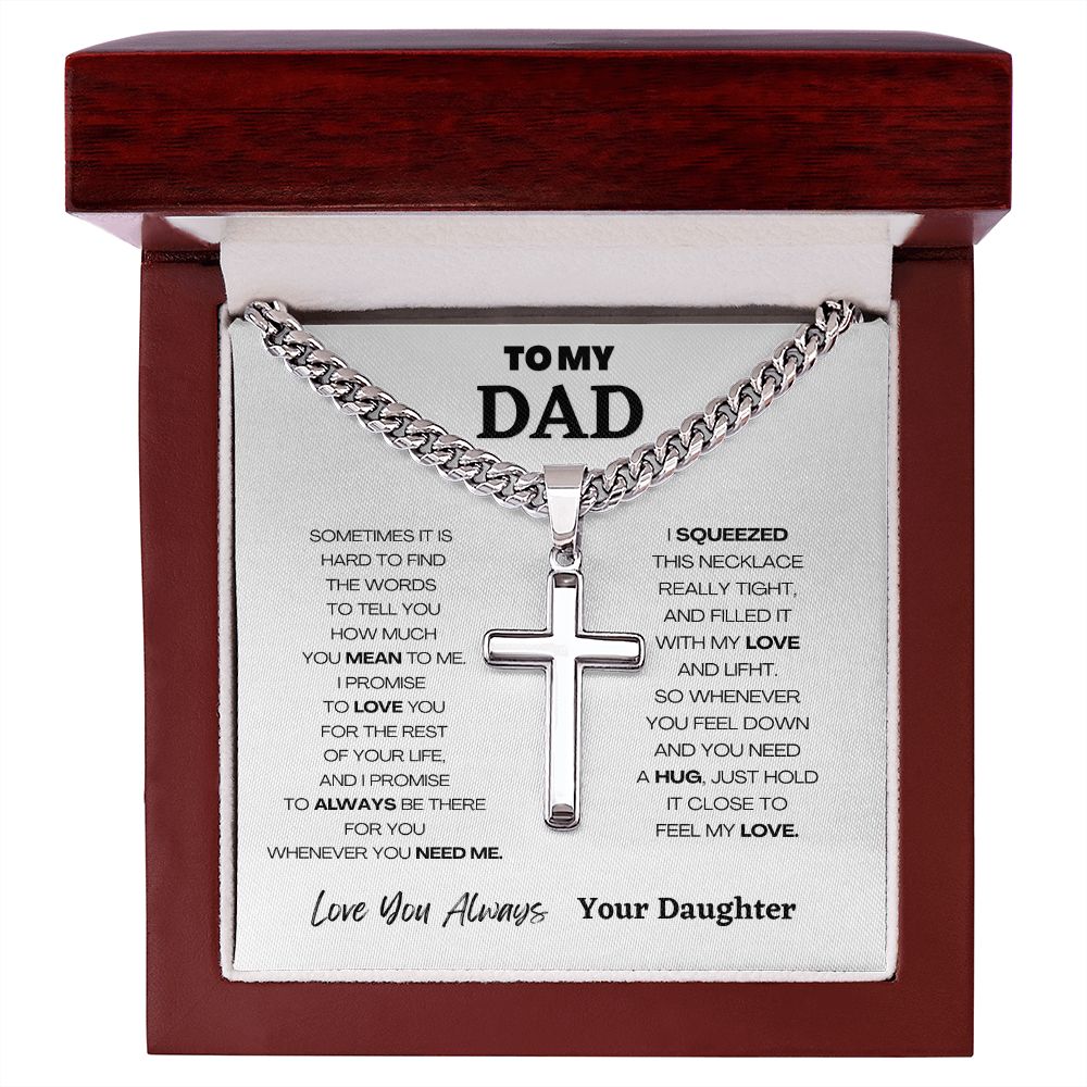 To My Dad | Father's Day Gift From Daughter | Chain For Dad Silver Cross Necklace with Powerful Message