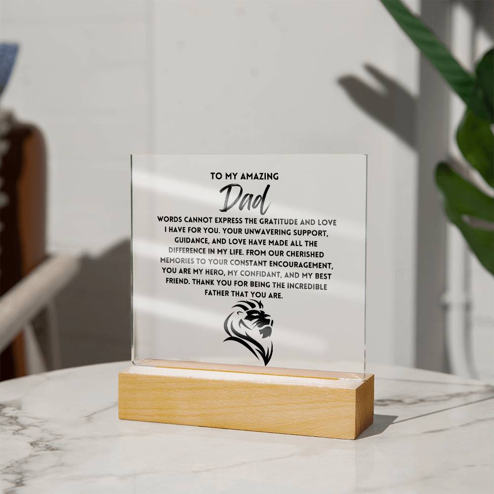 To My Amazing Dad Gifts, Father's Day Poem Keepsake, Optional LED Light, Birthday Gift for Him, Christmas Gift Keepsake for Dad,
