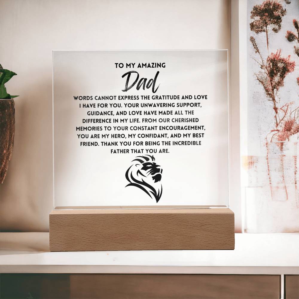 To My Amazing Dad Gifts, Father's Day Poem Keepsake, Optional LED Light, Birthday Gift for Him, Christmas Gift Keepsake for Dad,