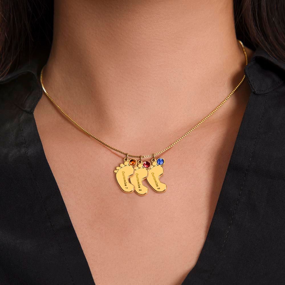 To My Mom | Original Queen Of Comedy | Baby Feet Necklace with Birthstone