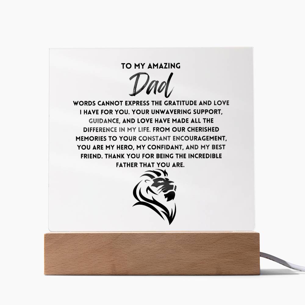 To My Amazing Dad Gifts, Father's Day Poem Keepsake, Optional LED Light, Birthday Gift for Him, Christmas Gift Keepsake for Dad,