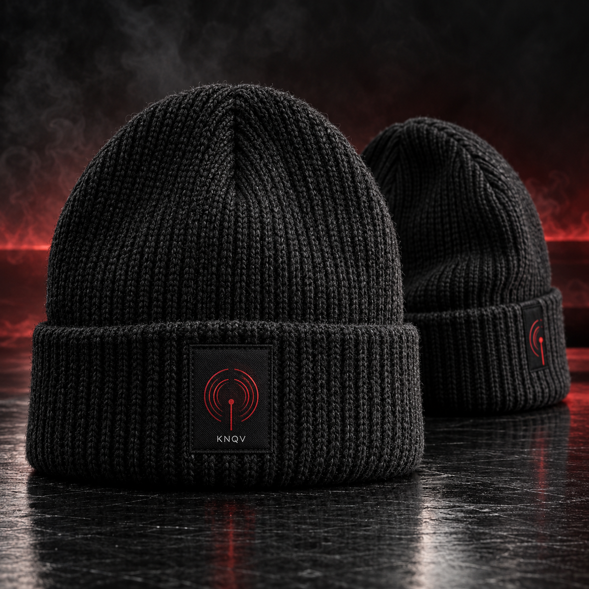 KNQV Original Transmission rib-knit beanie preorder concept mockup