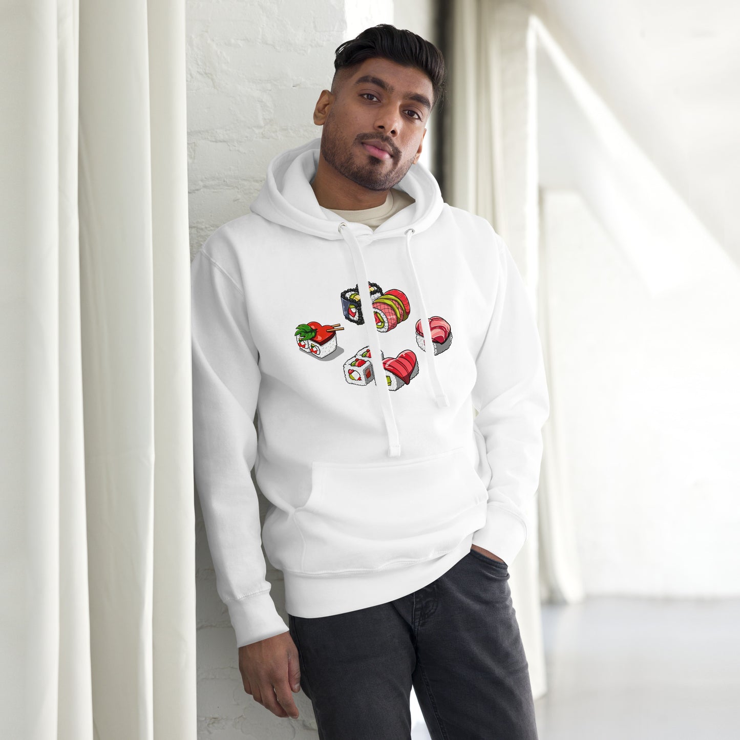 Sushi Lovers Hoodie, Men and Women gifts for loved ones, loved sushi lovers, sushi hoodies, hoodies for sushi lovers, unisex hoodies for loved ones, valentines gift, love gift, cool sushi designs by knqv, Unisex Hoodie