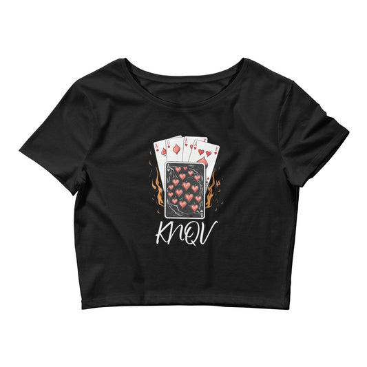 Flaming Cards Women's Crop Top, Knqv, Gift Deck of Cards Women's Crop Top Tees Standard, Gift for Christmas,  Crop Top Casino Deck of Cards on Fire Short sleeve Crop Top Women's  t-shirt, Women’s Crop Tee