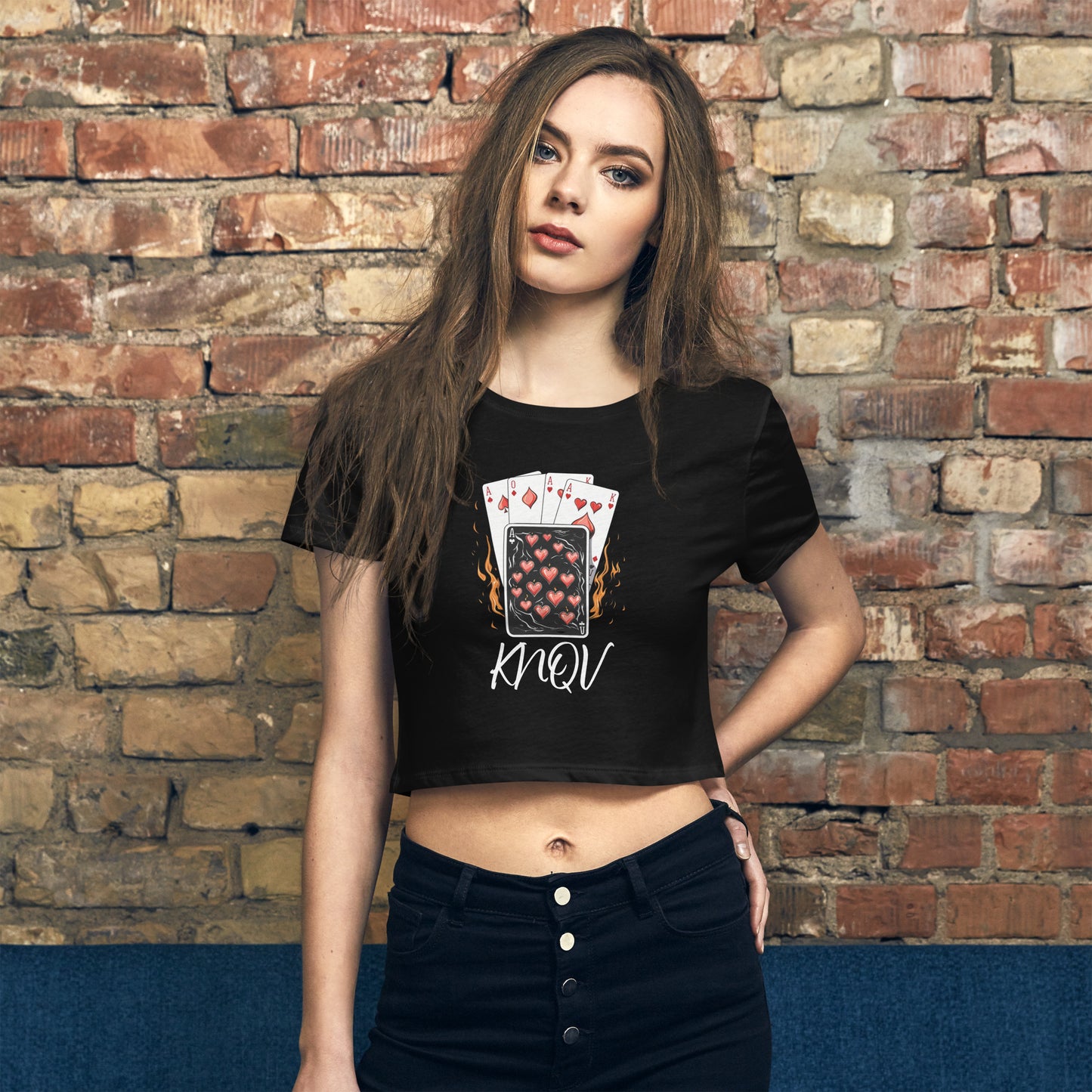 Flaming Cards Women's Crop Top, Knqv, Gift Deck of Cards Women's Crop Top Tees Standard, Gift for Christmas, Crop Top Casino Deck of Cards on Fire Short sleeve Crop Top Women's t-shirt, Women’s Crop Tee