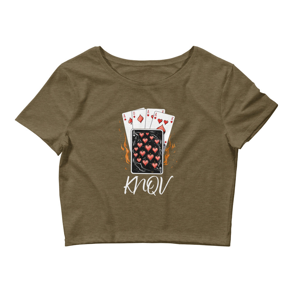 Flaming Cards Women's Crop Top, Knqv, Gift Deck of Cards Women's Crop Top Tees Standard, Gift for Christmas, Crop Top Casino Deck of Cards on Fire Short sleeve Crop Top Women's t-shirt, Women’s Crop Tee