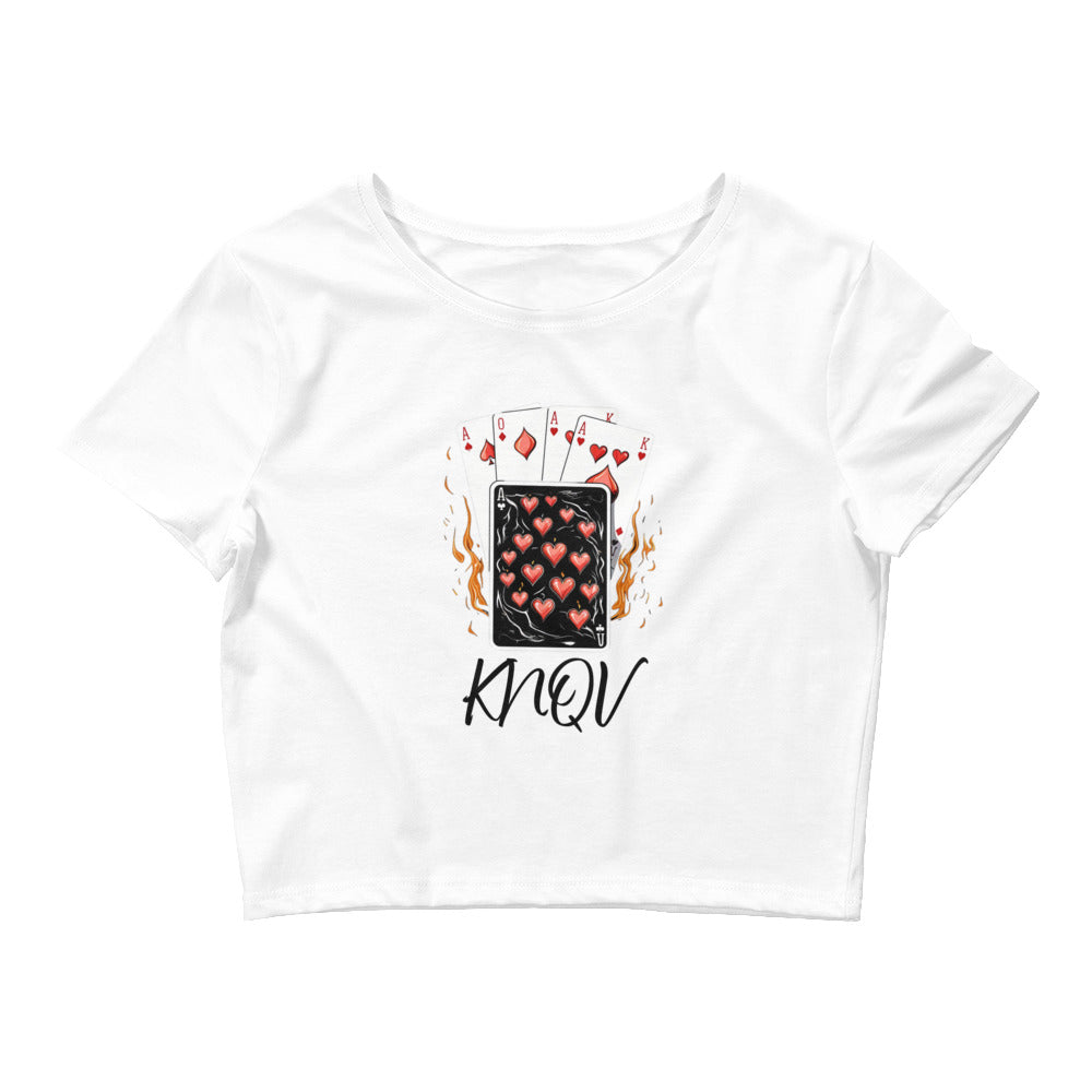 Flaming Cards Women's Crop Top, Knqv, Gift Deck of Cards Women's Crop Top Tees Standard, Gift for Christmas, Crop Top Casino Deck of Cards on Fire Short sleeve Crop Top Women's t-shirt, Women’s Crop Tee