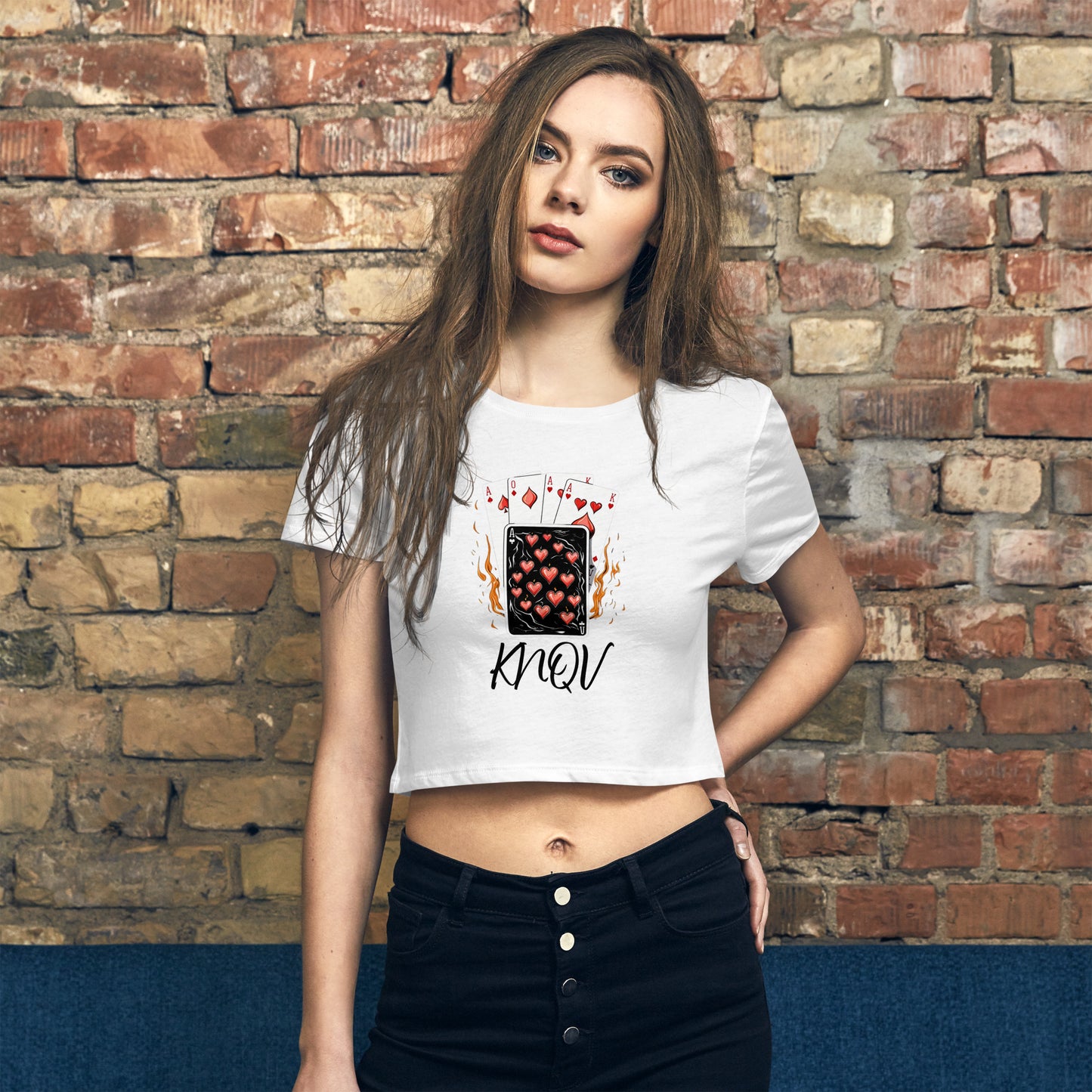 Flaming Cards Women's Crop Top, Knqv, Gift Deck of Cards Women's Crop Top Tees Standard, Gift for Christmas, Crop Top Casino Deck of Cards on Fire Short sleeve Crop Top Women's t-shirt, Women’s Crop Tee