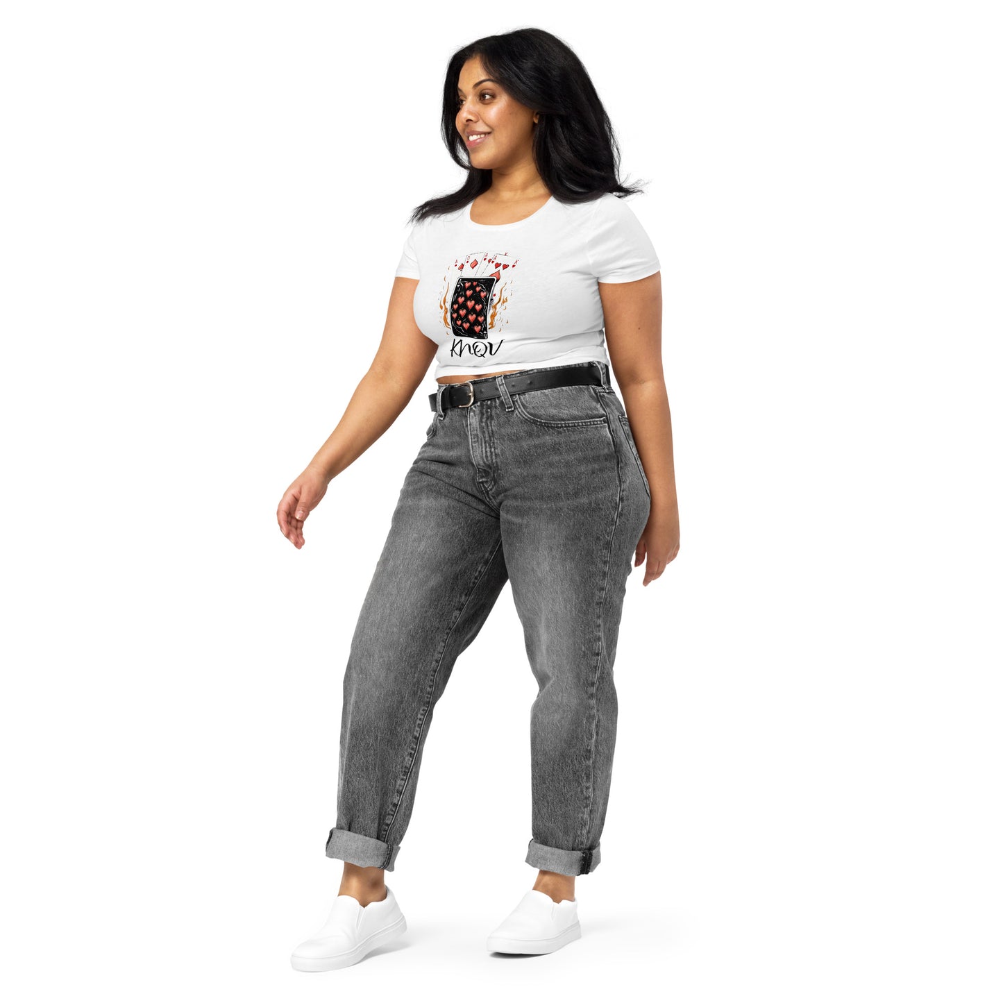 Flaming Cards Women's Crop Top, Knqv, Gift Deck of Cards Women's Crop Top Tees Standard, Gift for Christmas, Crop Top Casino Deck of Cards on Fire Short sleeve Crop Top Women's t-shirt, Women’s Crop Tee
