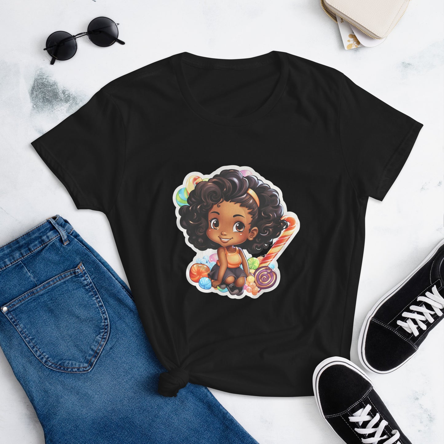 Cute GIrl Style Cartoon, Knqv, Birthday Gift, Powerful women's, teenager gift, love, Women's short sleeve t-shirt