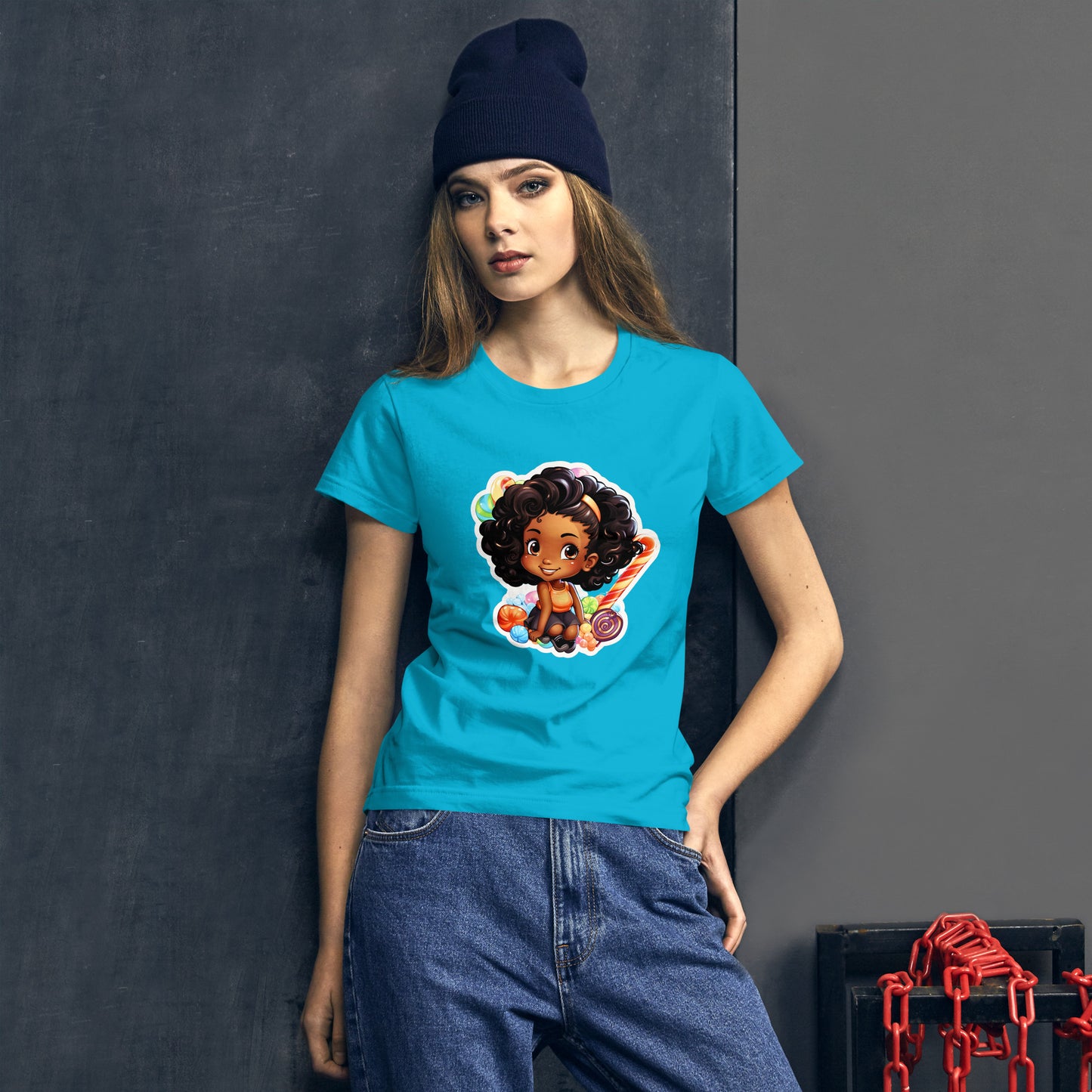 Cute GIrl Style Cartoon, Knqv, Birthday Gift, Powerful women's, teenager gift, love, Women's short sleeve t-shirt
