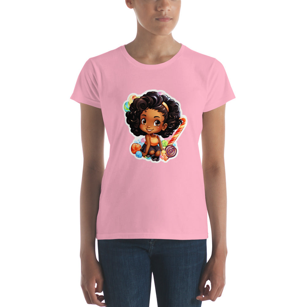 Cute GIrl Style Cartoon, Knqv, Birthday Gift, Powerful women's, teenager gift, love, Women's short sleeve t-shirt