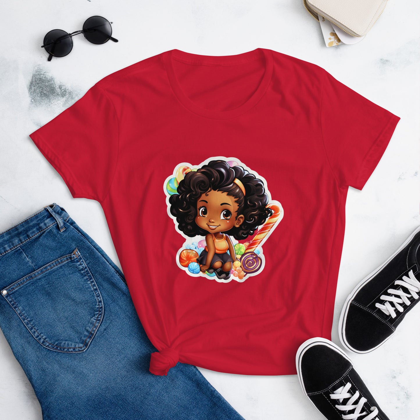 Cute GIrl Style Cartoon, Knqv, Birthday Gift, Powerful women's, teenager gift, love, Women's short sleeve t-shirt