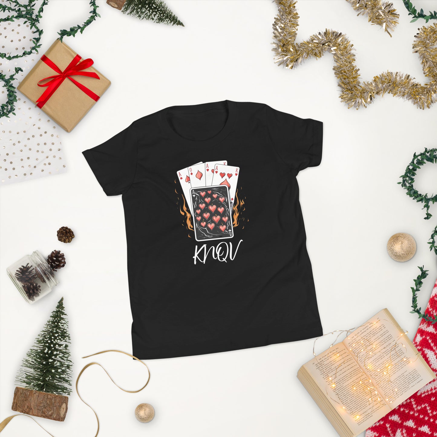 Flaming Cards, Knqv, Gift Deck of Cards Youth T-shirt, Tees Standard, Youth T-Shirts Casino Deck of Cards on Fire Short sleeve Youth t-shirt Unisex t-shirt Youth Short Sleeve T-Shirt