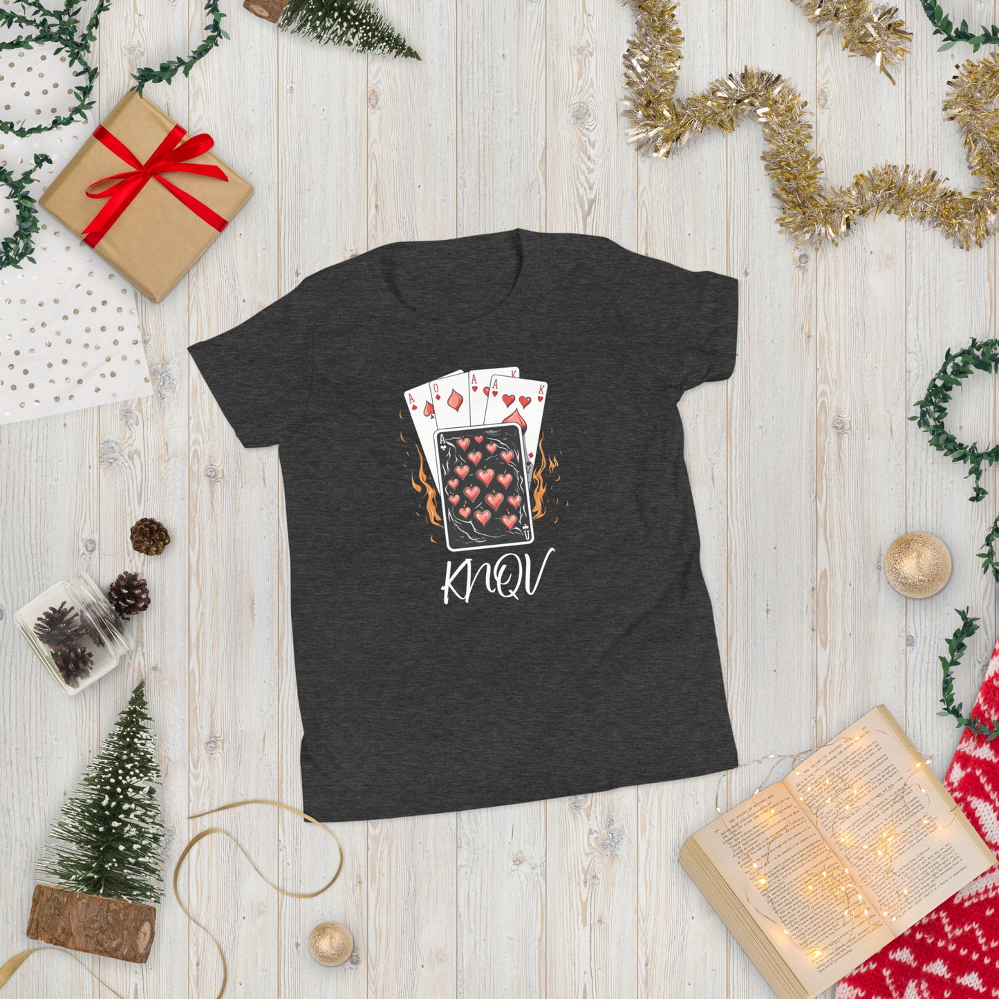 Flaming Cards, Knqv, Gift Deck of Cards Youth T-shirt, Tees Standard, Youth T-Shirts Casino Deck of Cards on Fire Short sleeve Youth t-shirt Unisex t-shirt Youth Short Sleeve T-Shirt