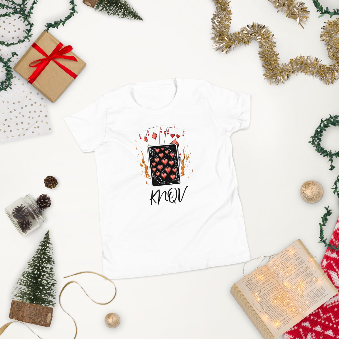 Flaming Cards, Knqv, Gift Deck of Cards Youth T-shirt, Tees Standard, Youth T-Shirts Casino Deck of Cards on Fire Short sleeve Youth t-shirt Unisex t-shirt Youth Short Sleeve T-Shirt