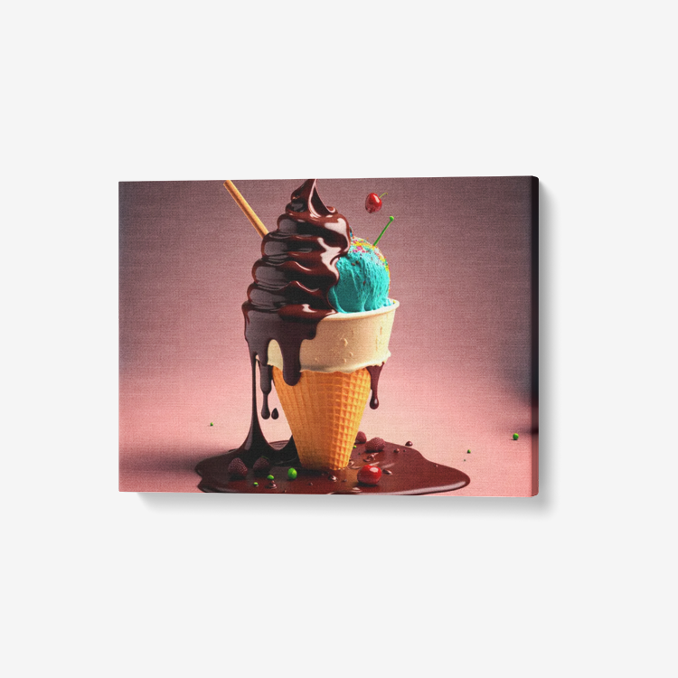 Digital Ice Cream | 1 Piece Canvas Wall Art for Living Room - Framed Ready to Hang 24"x18"