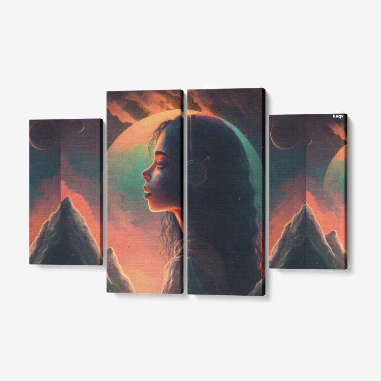 Young Singer Mountain Scenery | 4 Piece Canvas Wall Art for Living Room | Framed Ready to Hang 4x12"x32