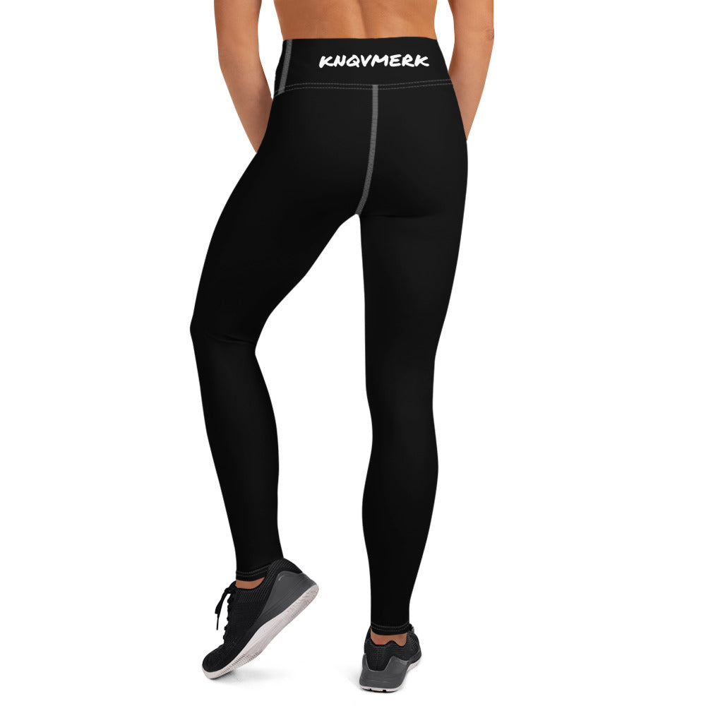 Sports Fit Yoga Leggings Black | Knqv Logo #3 White & Purple N