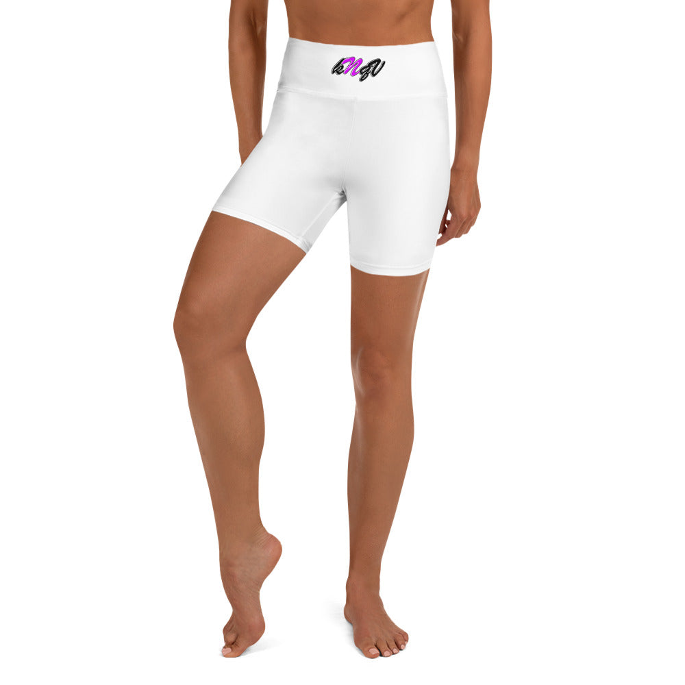 Women's Fit Yoga Shorts | Knqv Logo #3 Black and Purple N