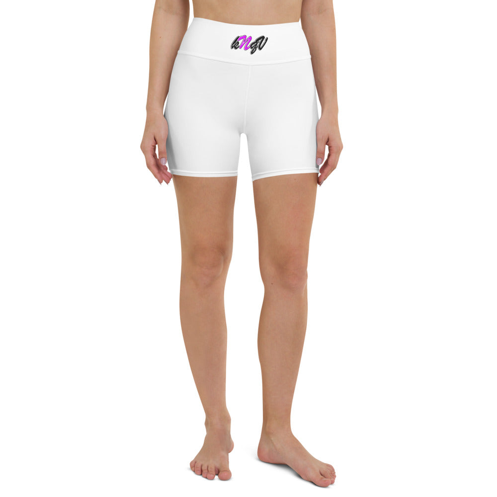 Women's Fit Yoga Shorts | Knqv Logo #3 Black and Purple N
