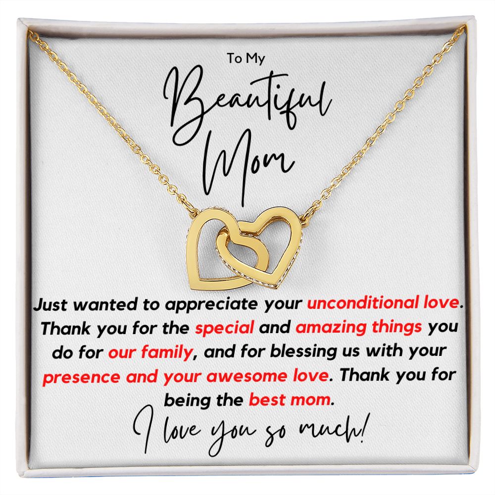 To My Beautiful Mom | From Daughter, Son | I Love You So Much, Christmas Gift, Necklace for Mom | Interlocking Hearts Necklace