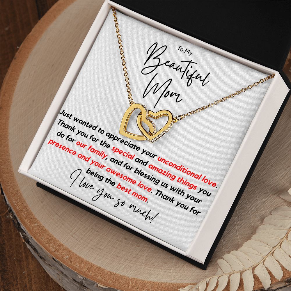 To My Beautiful Mom | From Daughter, Son | I Love You So Much, Christmas Gift, Necklace for Mom | Interlocking Hearts Necklace