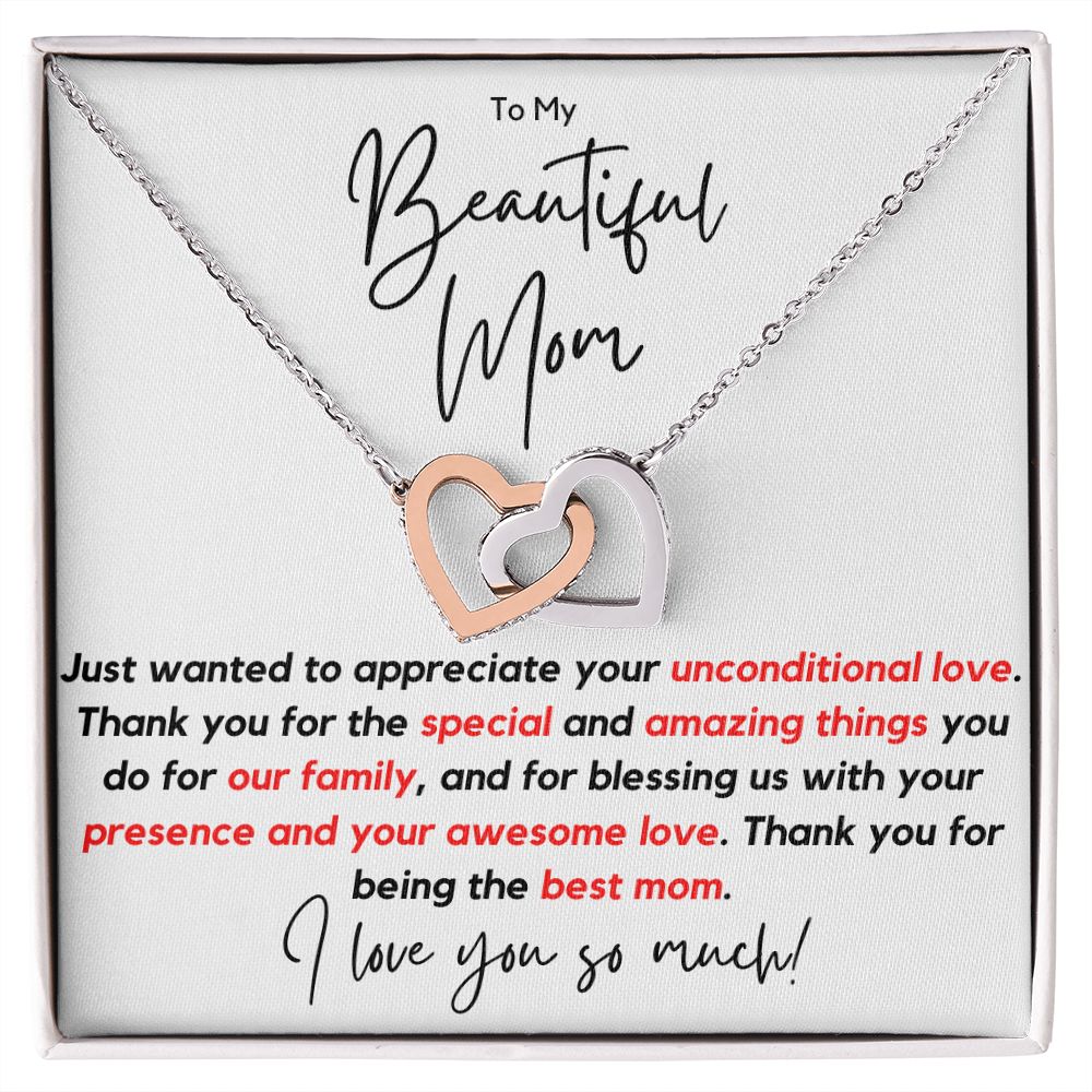 To My Beautiful Mom | From Daughter, Son | I Love You So Much, Christmas Gift, Necklace for Mom | Interlocking Hearts Necklace