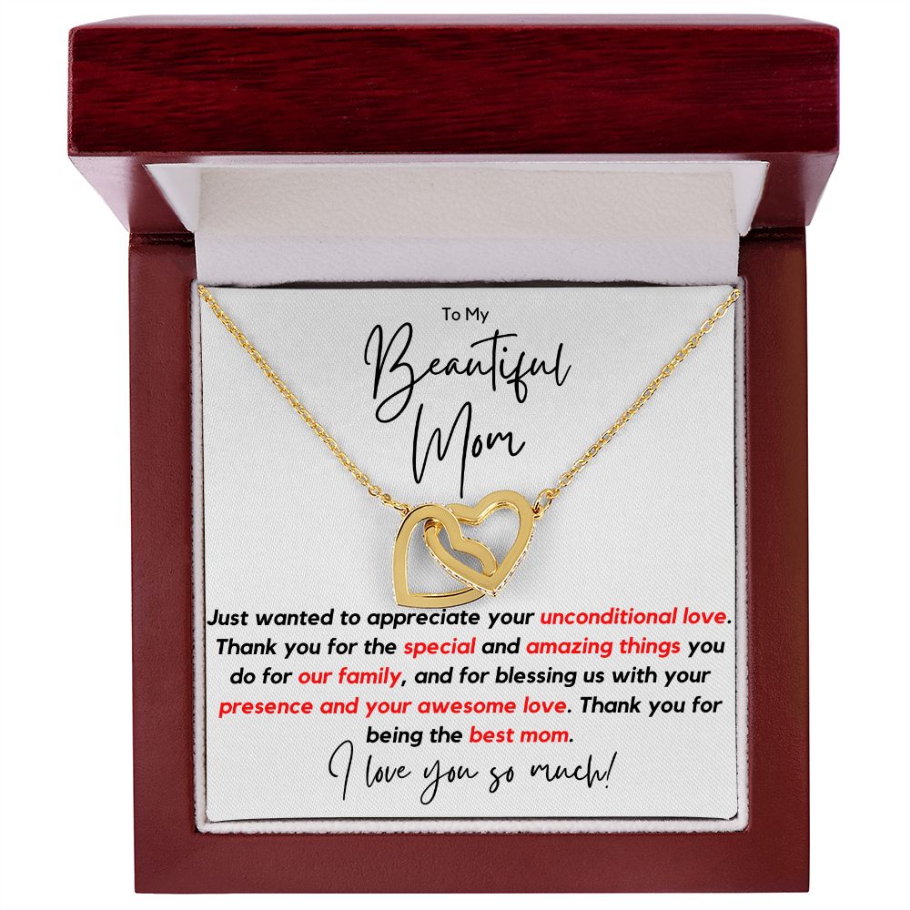 To My Beautiful Mom | From Daughter, Son | I Love You So Much, Christmas Gift, Necklace for Mom | Interlocking Hearts Necklace
