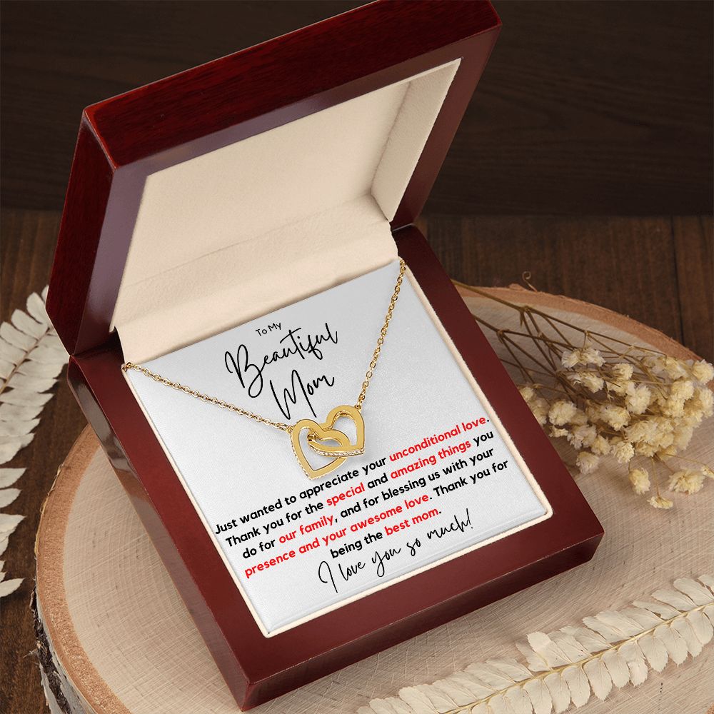 To My Beautiful Mom | From Daughter, Son | I Love You So Much, Christmas Gift, Necklace for Mom | Interlocking Hearts Necklace