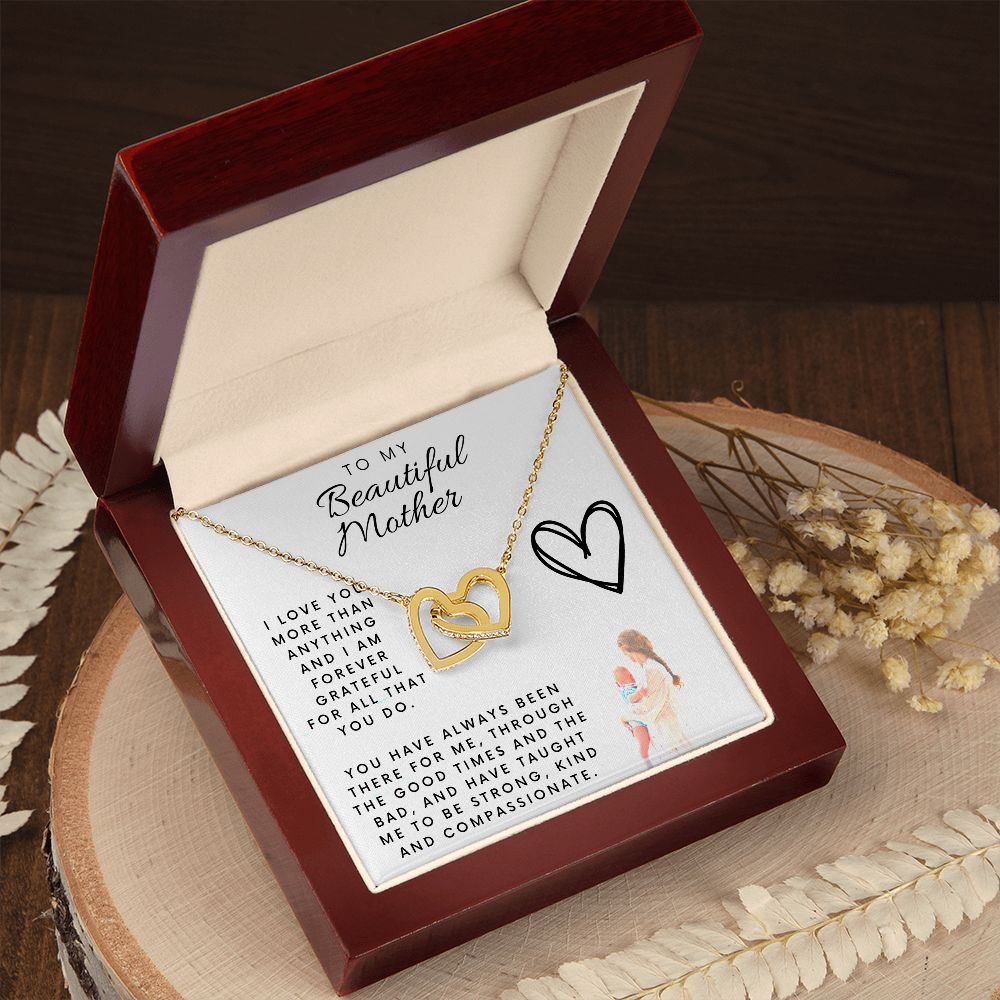 To My Beautiful Mother | I Love You More than Anything | Interlocking Hearts Necklace