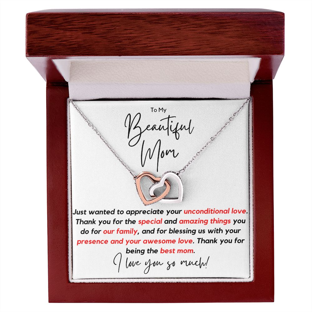 To My Beautiful Mom | From Daughter, Son | I Love You So Much, Christmas Gift, Necklace for Mom | Interlocking Hearts Necklace