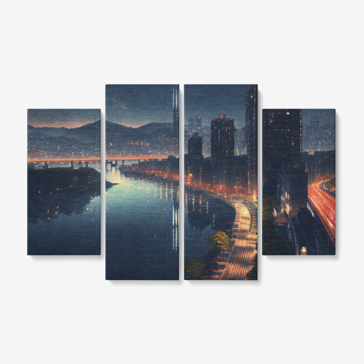 A Stunning City by the Sea | 4 Piece Canvas Wall Art for Living Room