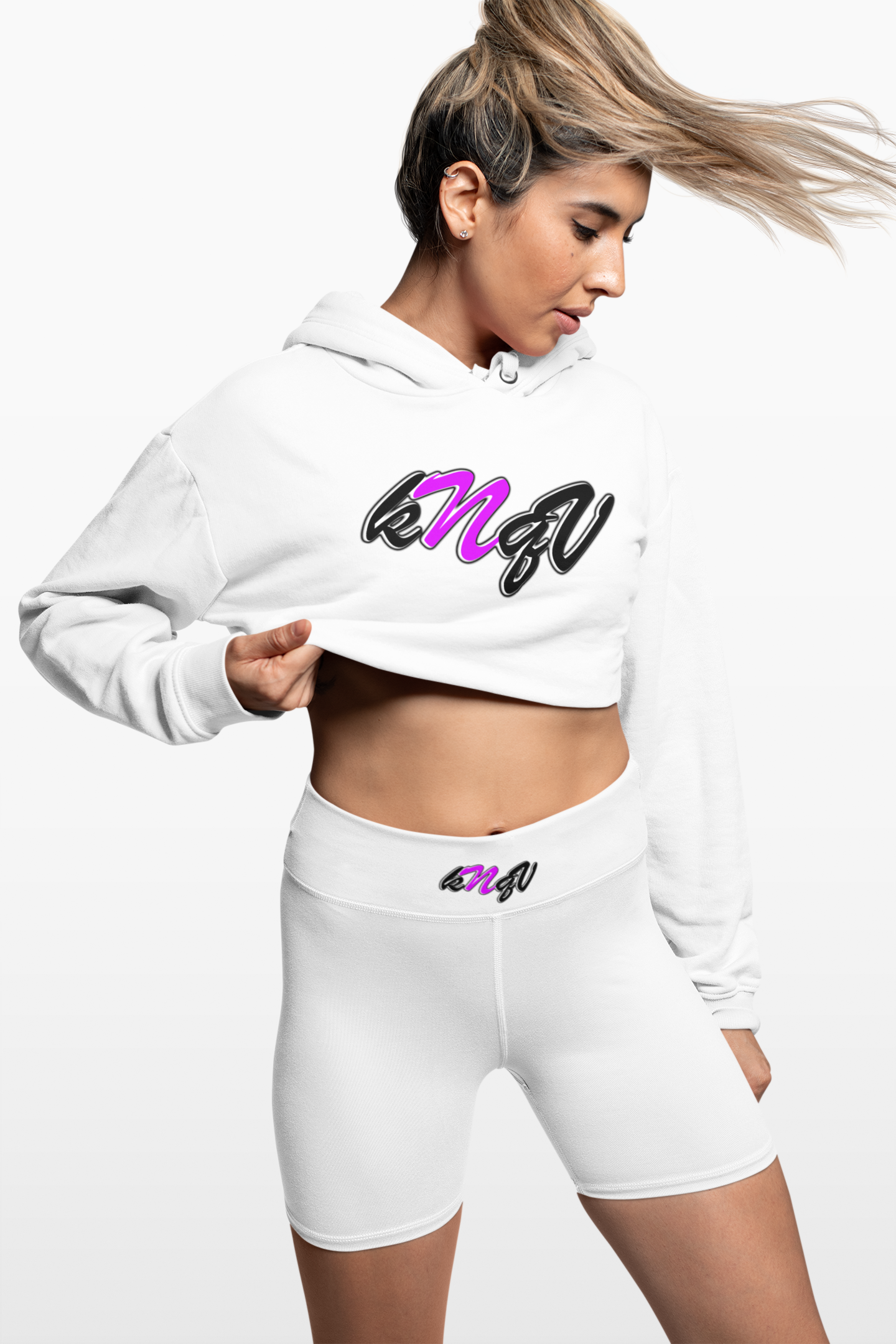 knqv logo crop top, sports fit knqv knqv shorts