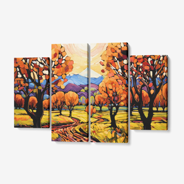 Fall Painting, Fall Trees, Fall season, Farm house art, Farm canvas, God Canvas, Jesus Canvas, 4 Piece Canvas Wall Art for Living Room - Framed Ready to Hang 4x12"x32
