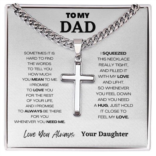 To My Dad | Father's Day Gift From Daughter | Chain For Dad Silver Cross Necklace with Powerful Message
