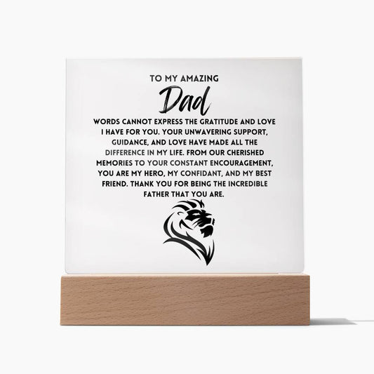 To My Amazing Dad Gifts, Father's Day Poem Keepsake, Optional LED Light, Birthday Gift for Him, Christmas Gift Keepsake for Dad,