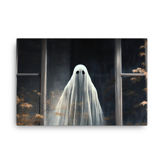 Ghost looking out a Window during Fall, Spooky Ghost Print, Halloween Home Decor, Ghost Art Poster, Digital Wall Art, Dark Academia Print