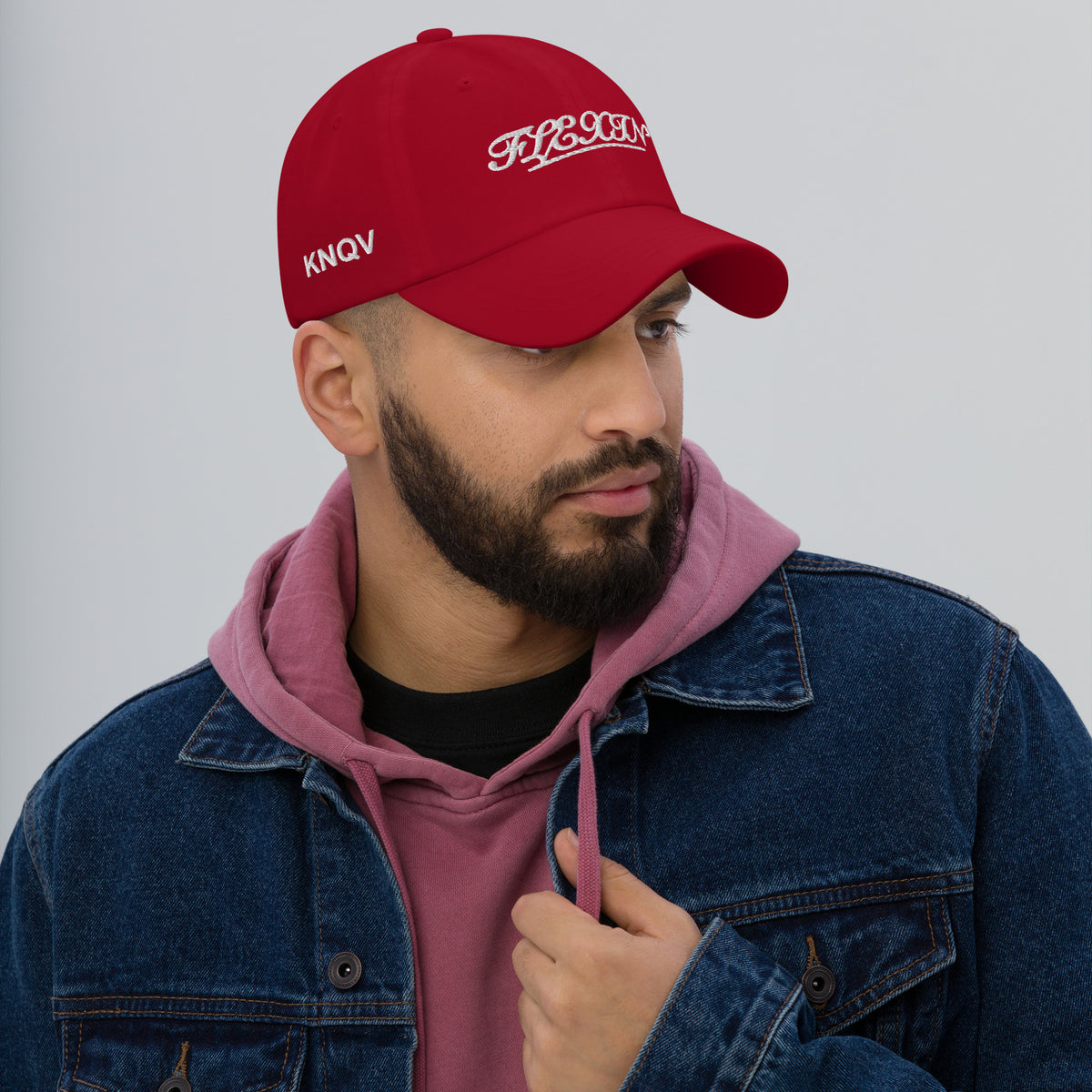KNQV FLEXIN’ Embroidered Dad Cap — Cranberry