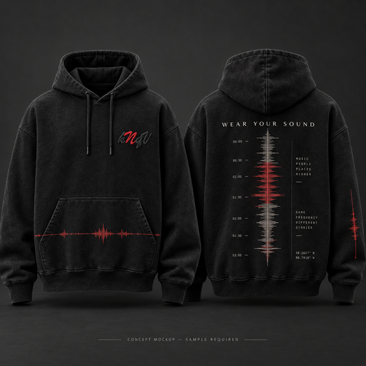 KNQV FREQUENCY black hoodie concept mockup