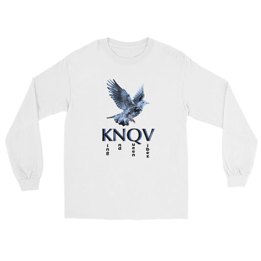 Knqv's Dove Logo, Knqv Brand, Eedre Kingz T-shirt, Men's t-shirt, clothing for gifts, dove, king and queen vibez t-shirt, Unisex t-shirt Men’s Long Sleeve Shirt